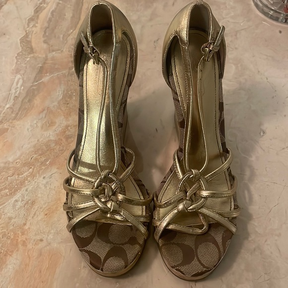 Coach Shoes - Coach gold logo wedges